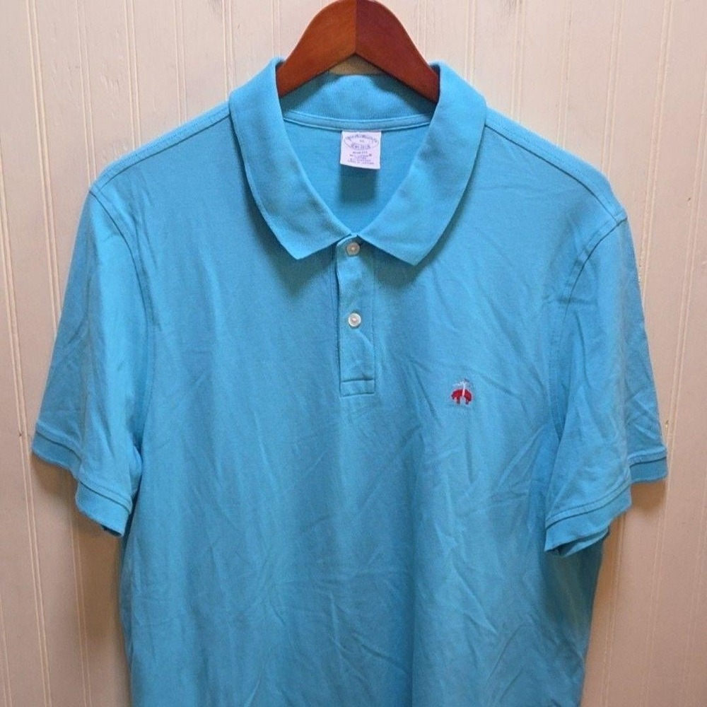 Brooks Brothers Slim Fit Polo‎ Shirt Mens XL Blue Solid Supima Stretch Knit Top